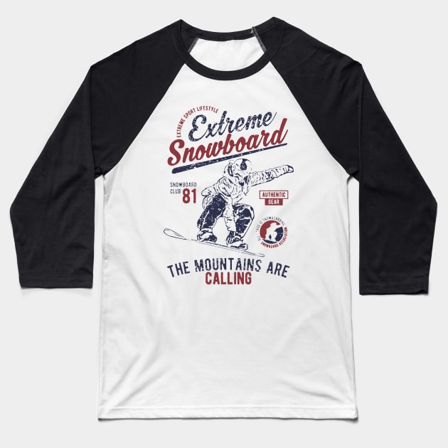 Extreme Snowboard Baseball T-Shirt by JakeRhodes